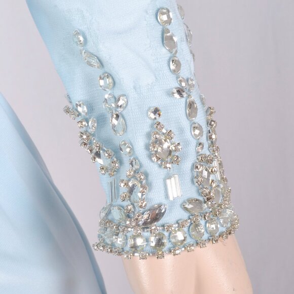 Ieena Mac Duggal One-Shoulder Long Sleeves Beaded Jersey Midi Dress - Picture 3 of 4